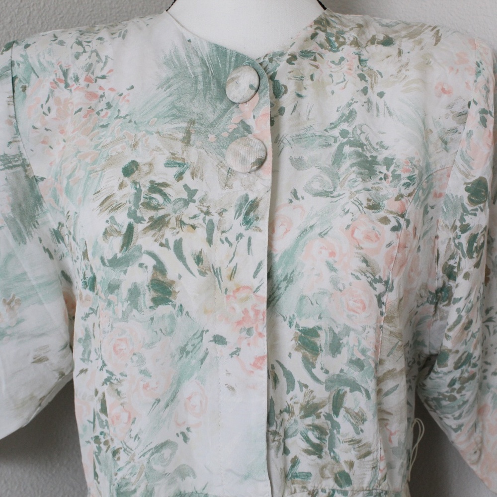 Vintage Pastel Brushstroke Floral Print Midi Dress - Picture 2 of 9